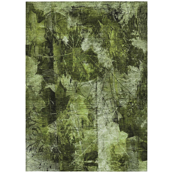 9' X 12' Green Floral Washable Non Skid Indoor Outdoor Area Rug N270-563176