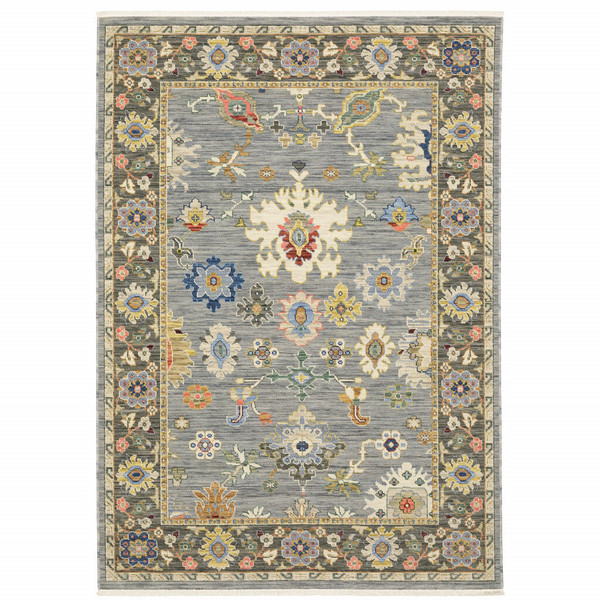 2' X 10' Blue And Gray Oriental Power Loom Runner Rug With Fringe N270-510622