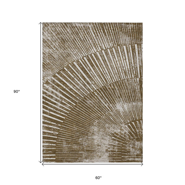 5' X 8' Chocolate Abstract Washable Non Skid Indoor Outdoor Area Rug N270-561961