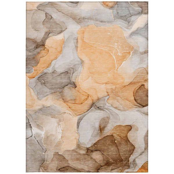 9' X 12' Orange Abstract Washable Non Skid Indoor Outdoor Area Rug N270-559521