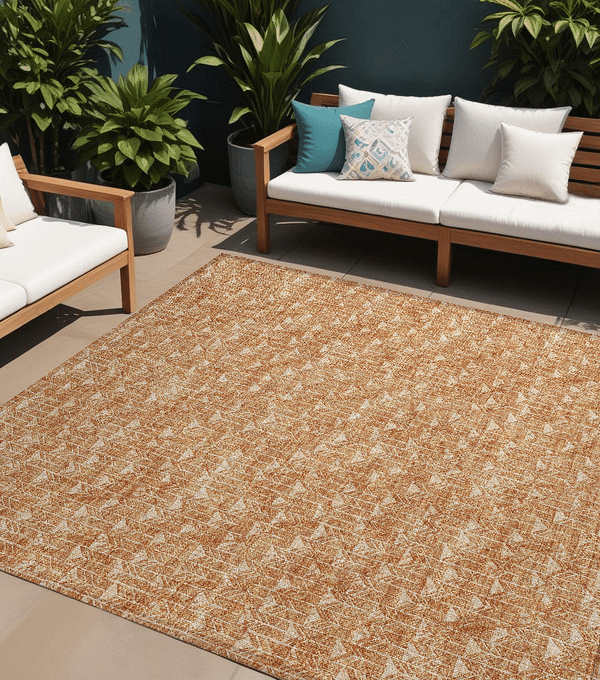 9' X 12' Bronze Geometric Washable Non Skid Indoor Outdoor Area Rug N270-560128