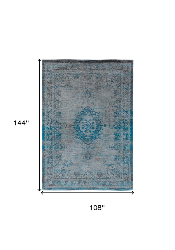 9' X 13' Gray and Green Medallion Non Skid Area Rug N270-548345