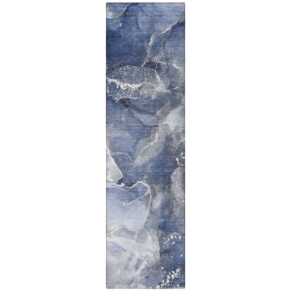 8' Runner Blue and Gray Abstract Washable Non Skid Indoor Outdoor Runner Rug N270-560311