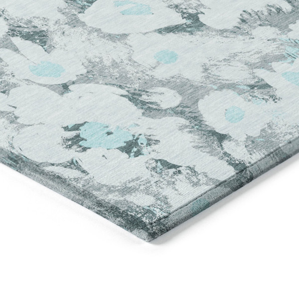 3' X 5' Teal Floral Washable Non Skid Indoor Outdoor Area Rug N270-561735