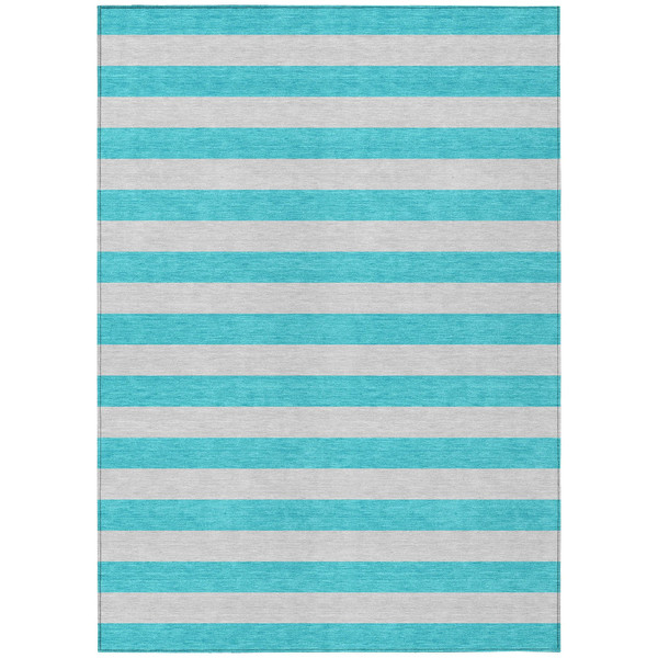 9' X 12' Turquoise Striped Washable Non Skid Indoor Outdoor Area Rug N270-561129