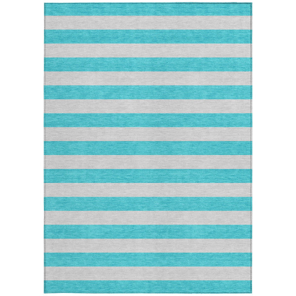 9' X 12' Turquoise Striped Washable Non Skid Indoor Outdoor Area Rug N270-561129
