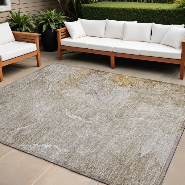 8' X 10' Beige Abstract Washable Non Skid Indoor Outdoor Area Rug N270-559917