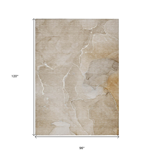 8' X 10' Beige Abstract Washable Non Skid Indoor Outdoor Area Rug N270-559917