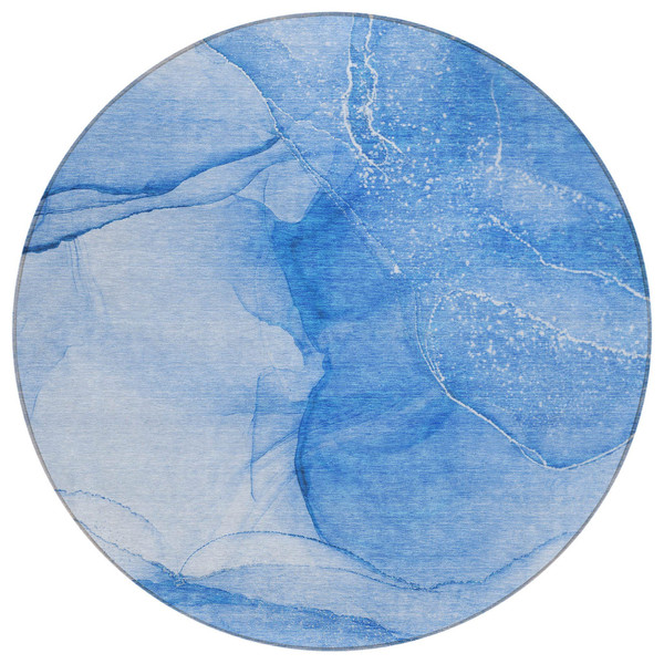 8' Round Blue Round Abstract Washable Non Skid Indoor Outdoor Area Rug N270-559735