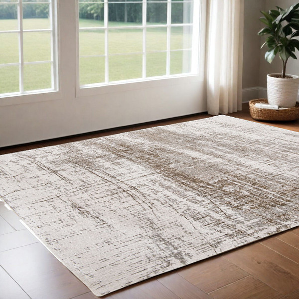 3' X 5' Gray and Beige Abstract Non Skid Area Rug N270-548522