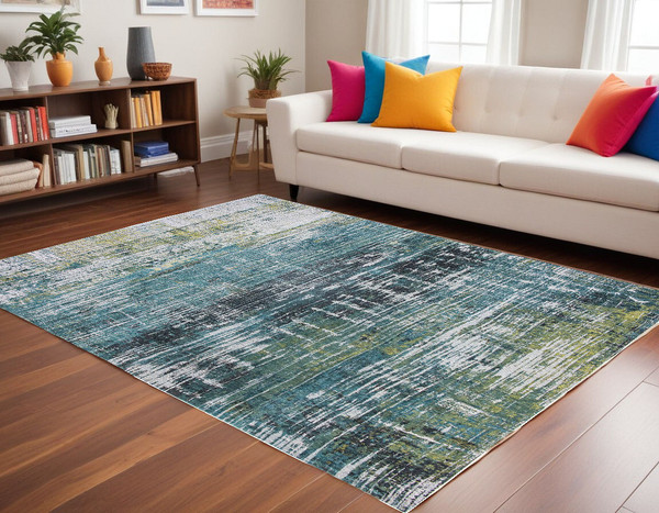 7' X 9' Blue and Green Abstract Non Skid Area Rug N270-548622