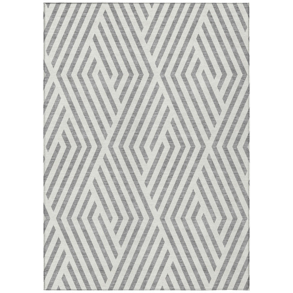 9' X 12' Gray and Ivory Geometric Washable Non Skid Indoor Outdoor Area Rug N270-562297