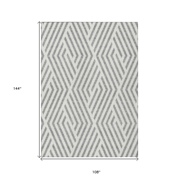 9' X 12' Gray and Ivory Geometric Washable Non Skid Indoor Outdoor Area Rug N270-562297