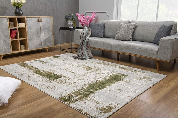 4' X 6' Green Abstract Dhurrie Area Rug N270-390497