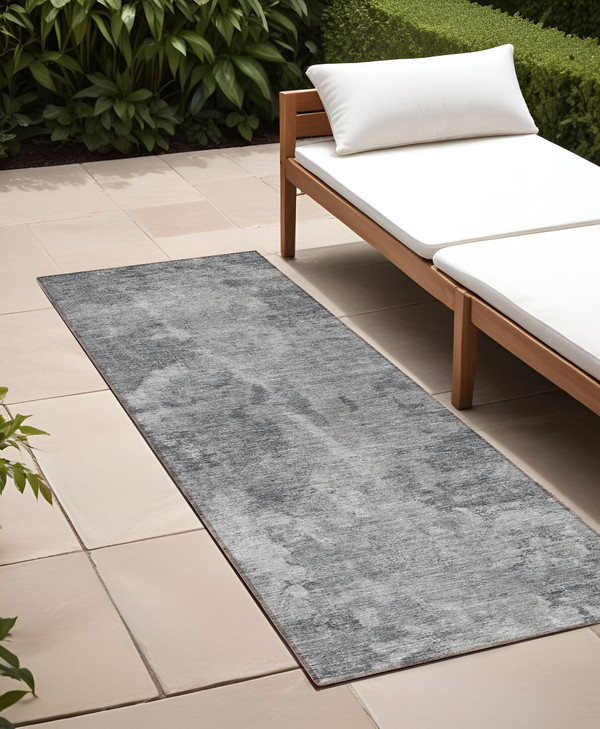 8' Runner Gray Abstract Washable Non Skid Indoor Outdoor Runner Rug N270-564261