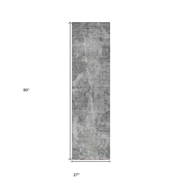 8' Runner Gray Abstract Washable Non Skid Indoor Outdoor Runner Rug N270-564261