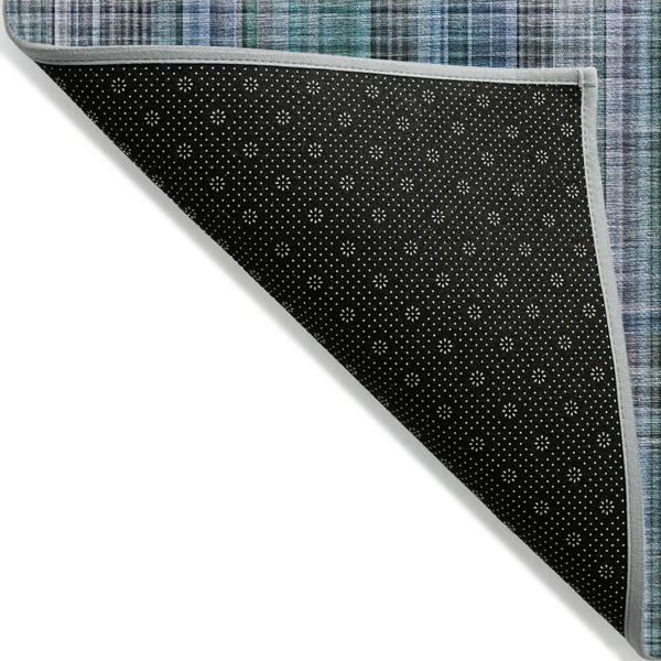 8' X 8' Blue Teal and Gray Round Plaid Washable Non Skid Indoor Outdoor Area Rug N270-561935