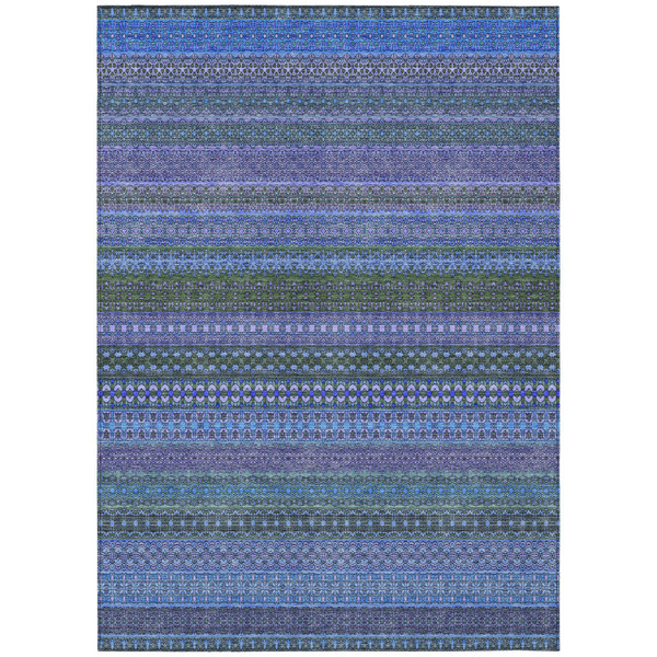 8' X 10' Blue and Green Striped Washable Non Skid Indoor Outdoor Area Rug N270-560696