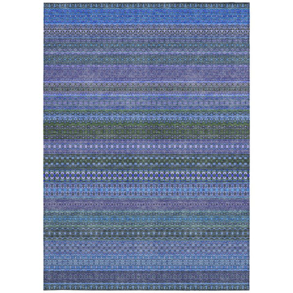 8' X 10' Blue and Green Striped Washable Non Skid Indoor Outdoor Area Rug N270-560696