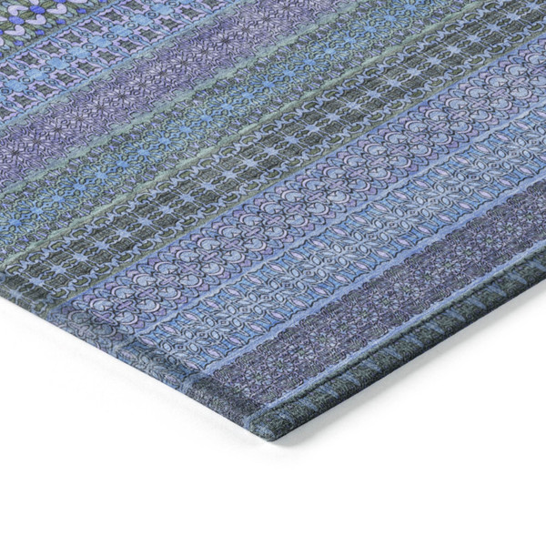 8' X 10' Blue and Green Striped Washable Non Skid Indoor Outdoor Area Rug N270-560696