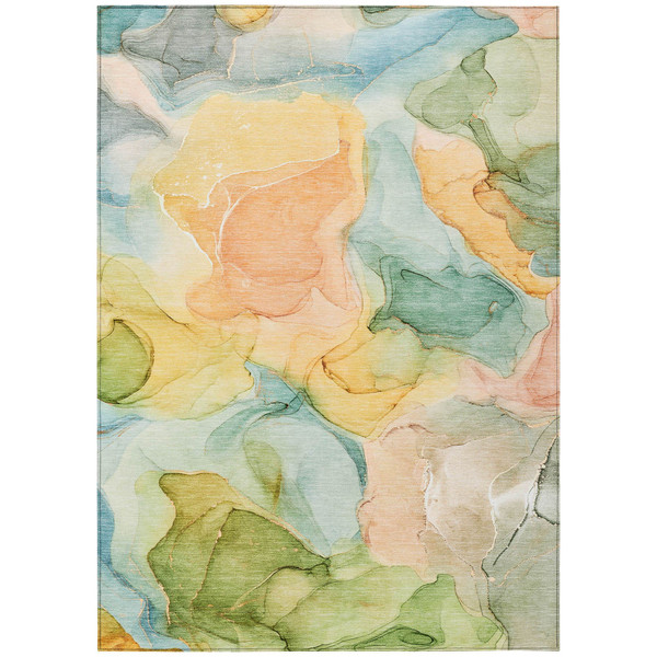 5' X 8' Blue Abstract Washable Non Skid Indoor Outdoor Area Rug N270-559482