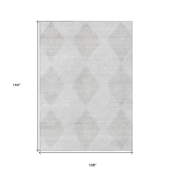 9' X 12' Ivory Geometric Washable Non Skid Indoor Outdoor Area Rug N270-561766