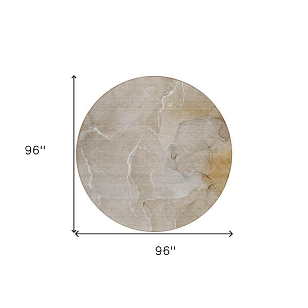 8' Round Beige Round Abstract Washable Non Skid Indoor Outdoor Area Rug N270-559916