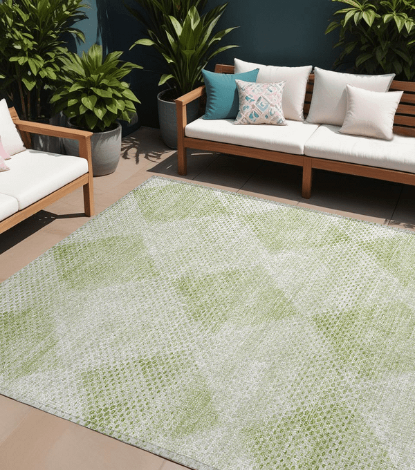 8' X 10' Mint Green Geometric Washable Non Skid Indoor Outdoor Area Rug N270-561792