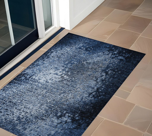 3' X 5' Blue Washable Non Skid Indoor Outdoor Area Rug N270-563496