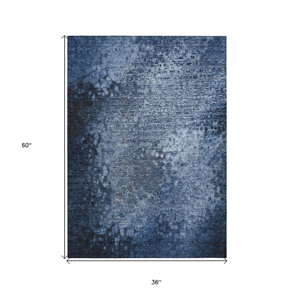 3' X 5' Blue Washable Non Skid Indoor Outdoor Area Rug N270-563496