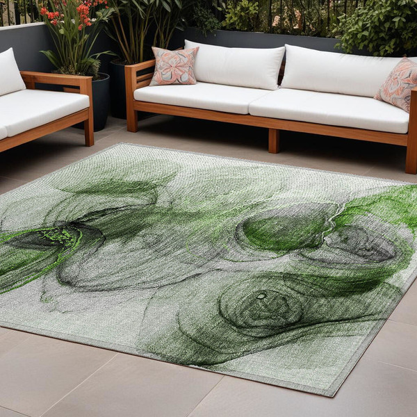 8' X 10' Olive Green Abstract Washable Non Skid Indoor Outdoor Area Rug N270-560016
