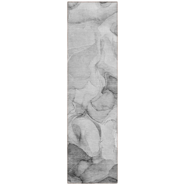 8' Runner Gray Abstract Washable Non Skid Indoor Outdoor Runner Rug N270-559497