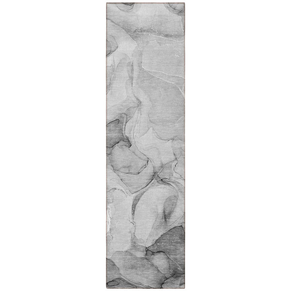 8' Runner Gray Abstract Washable Non Skid Indoor Outdoor Runner Rug N270-559497
