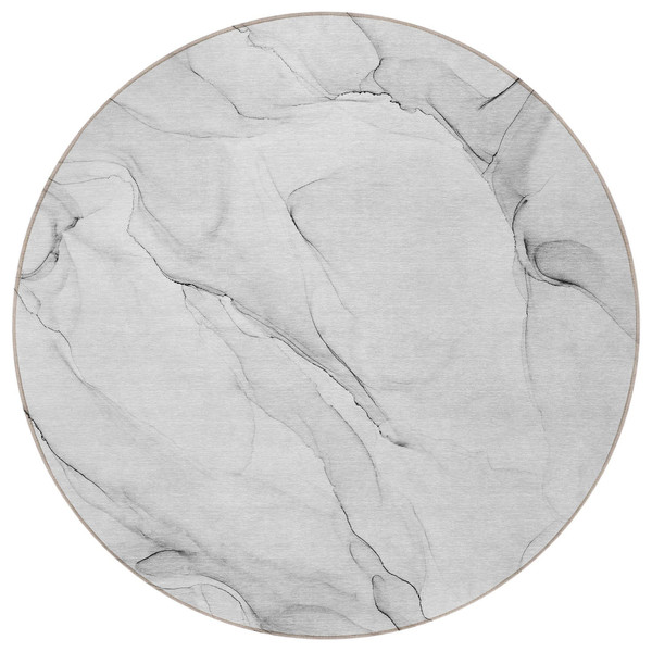 8' Round Gray Round Abstract Washable Non Skid Indoor Outdoor Area Rug N270-560162