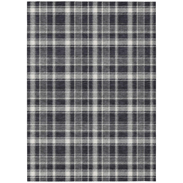 8' X 10' Black Gray and White Plaid Washable Non Skid Indoor Outdoor Area Rug N270-563337
