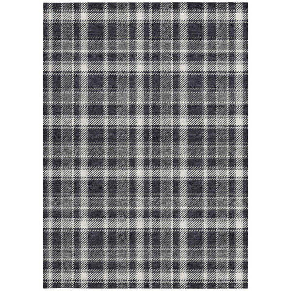 8' X 10' Black Gray and White Plaid Washable Non Skid Indoor Outdoor Area Rug N270-563337