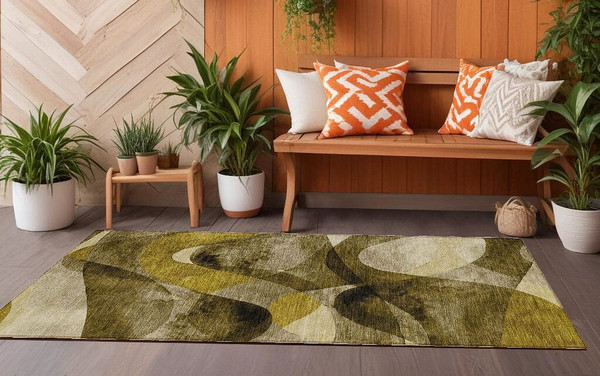 8' Runner Coffee Abstract Washable Non Skid Indoor Outdoor Runner Rug N270-561580