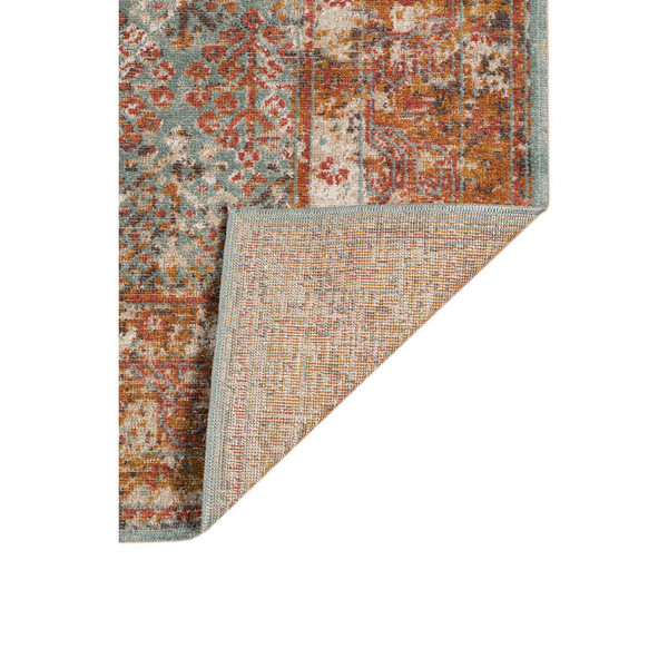 10' X 14' Teal and Orange Medallion Power Loom Worn Faded Area Rug N270-532070