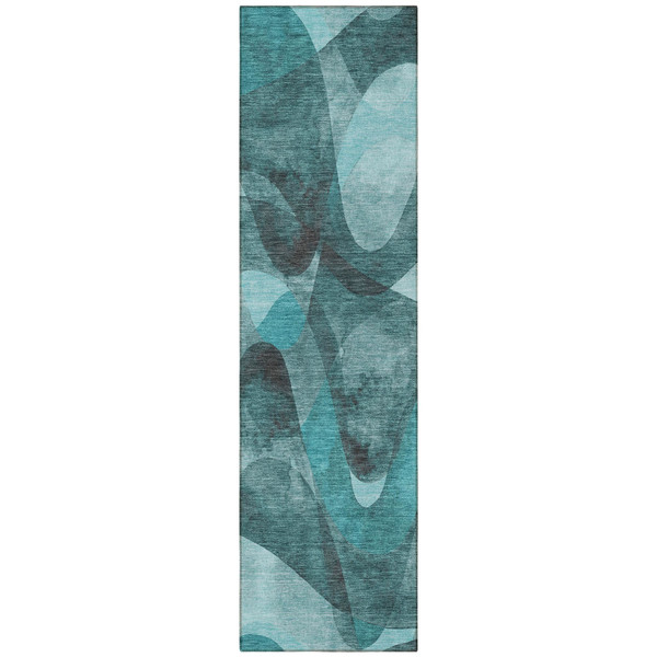 8' Runner Teal Abstract Washable Non Skid Indoor Outdoor Runner Rug N270-561625