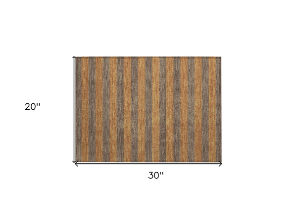 2' X 3' Brown and Tan Striped Washable Non Skid Indoor Outdoor Area Rug N270-561068