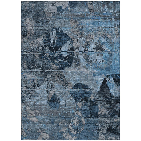 9' X 12' Blue and Dark Blue Floral Washable Non Skid Indoor Outdoor Area Rug N270-562747