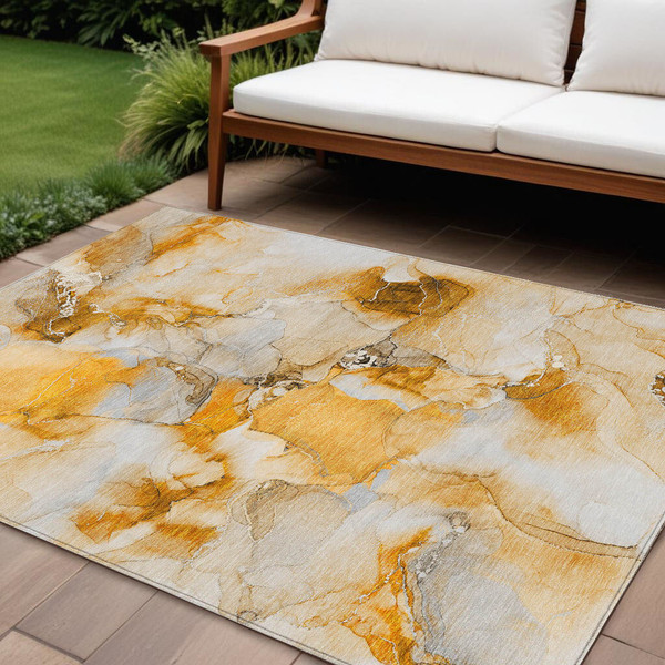 8' X 10' Orange and Ivory Abstract Washable Indoor Outdoor Area Rug N270-560660