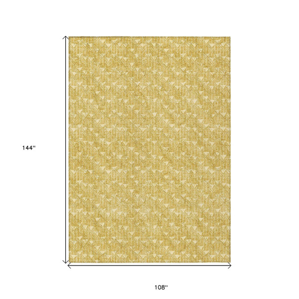 9' X 12' Gold Geometric Washable Non Skid Indoor Outdoor Area Rug N270-560080