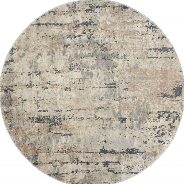 4' X 4' Beige And Grey Round Abstract Power Loom Non Skid Area Rug N270-480226