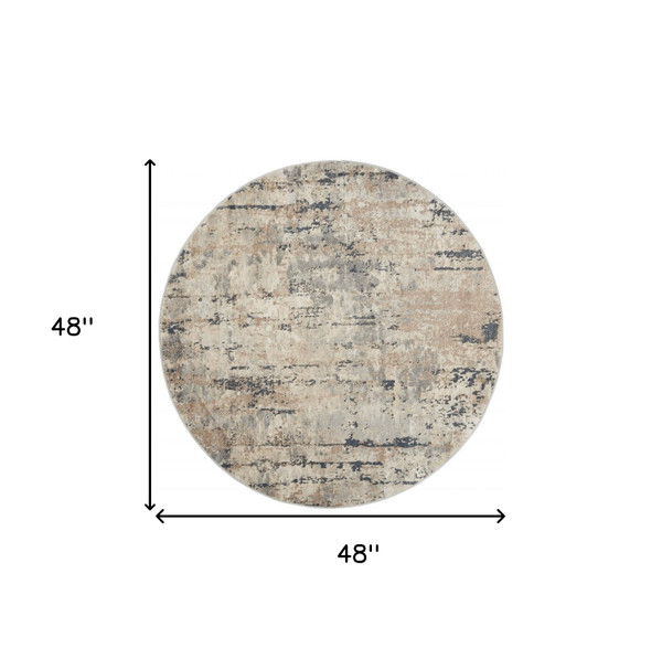 4' X 4' Beige And Grey Round Abstract Power Loom Non Skid Area Rug N270-480226