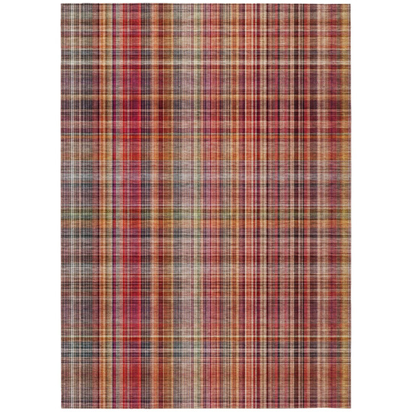 3' X 5' Red Orange and Brown Plaid Washable Non Skid Indoor Outdoor Area Rug N270-561915