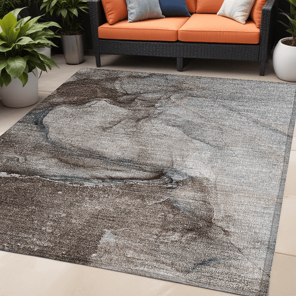 5' X 8' Taupe Abstract Washable Non Skid Indoor Outdoor Area Rug N270-560595