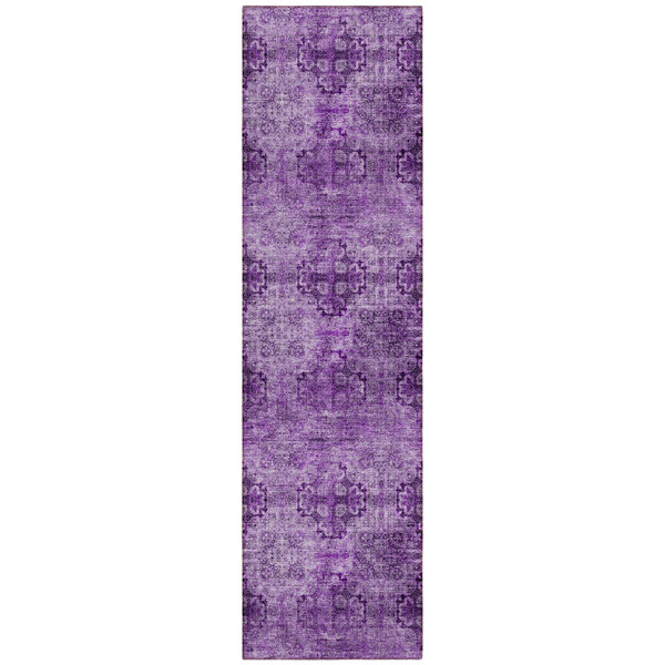 2' X 8' Eggplant Floral Medallion Washable Non Skid Indoor Outdoor Runner Rug N270-562945