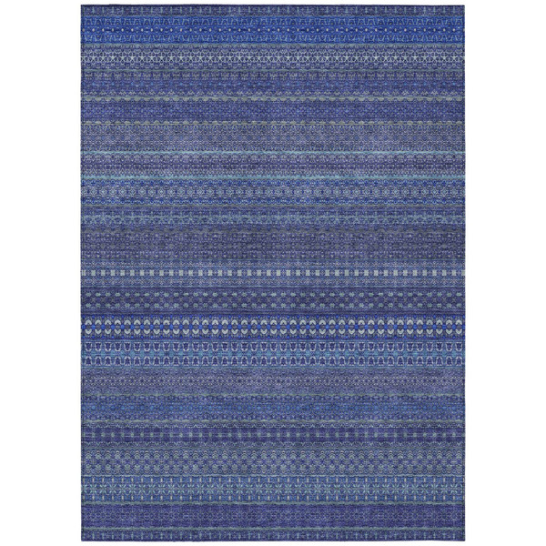 9' X 12' Navy Blue Striped Washable Non Skid Indoor Outdoor Area Rug N270-560751