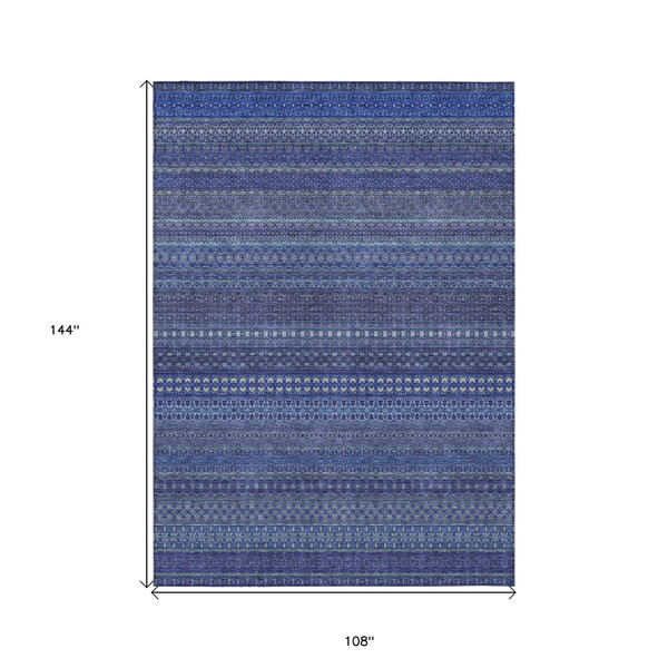 9' X 12' Navy Blue Striped Washable Non Skid Indoor Outdoor Area Rug N270-560751
